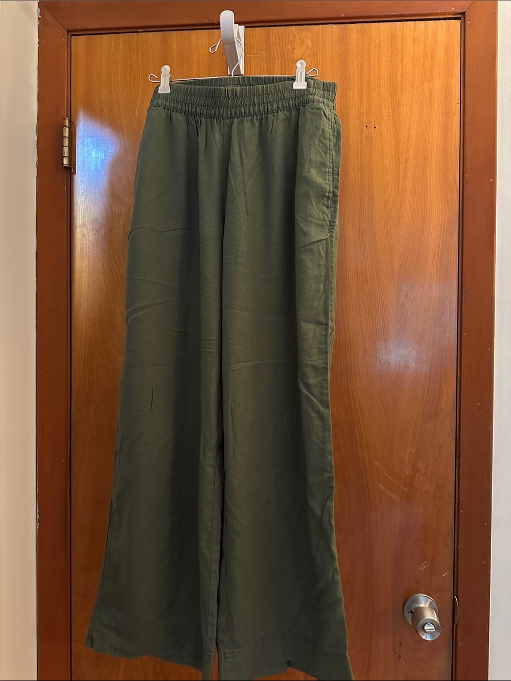 Old Navy Olive Green Wide-Leg Linen Pants with Comfort Band Waist